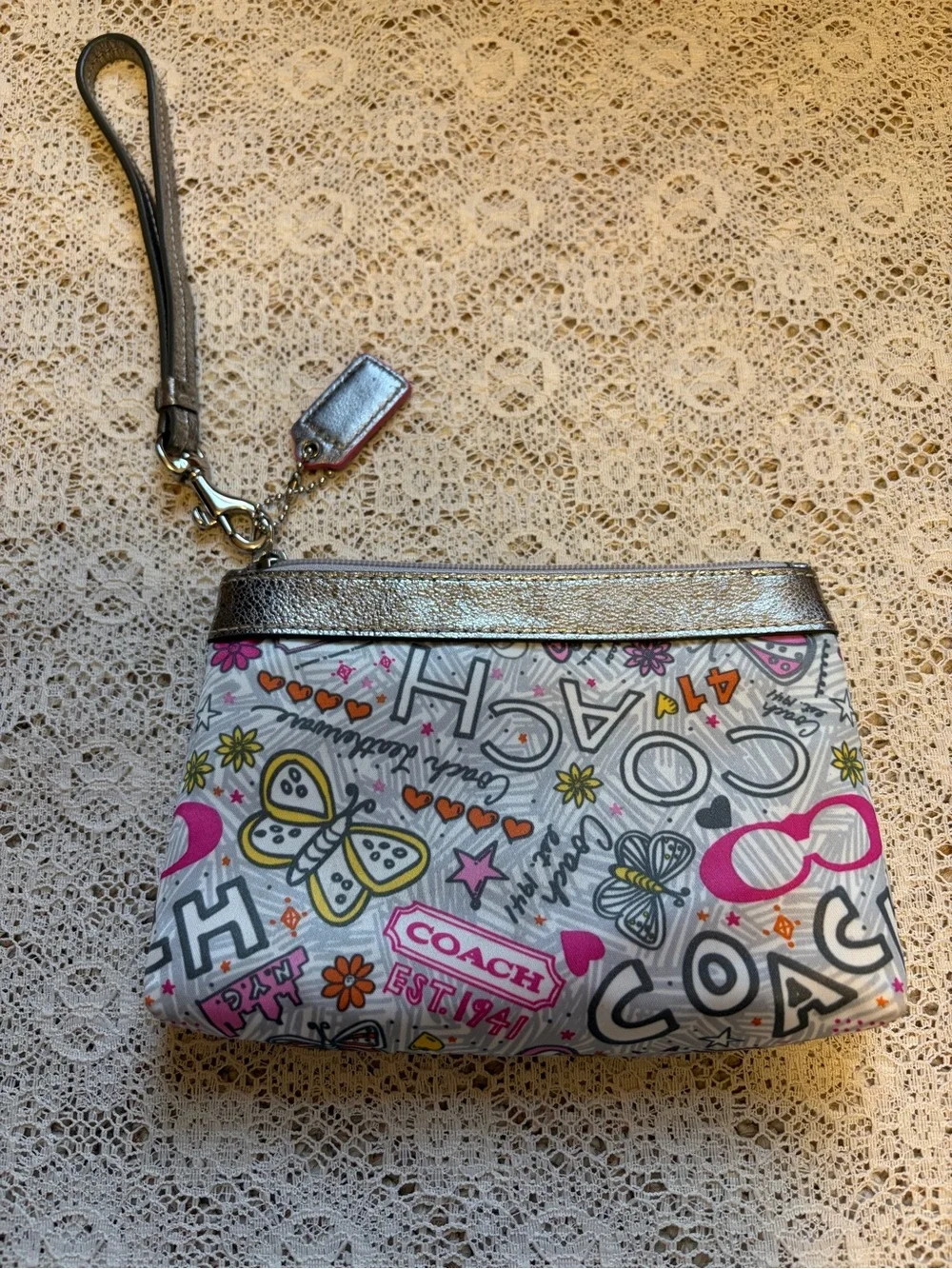 Coach Poppy Graffiti Print Wristlet Bag
